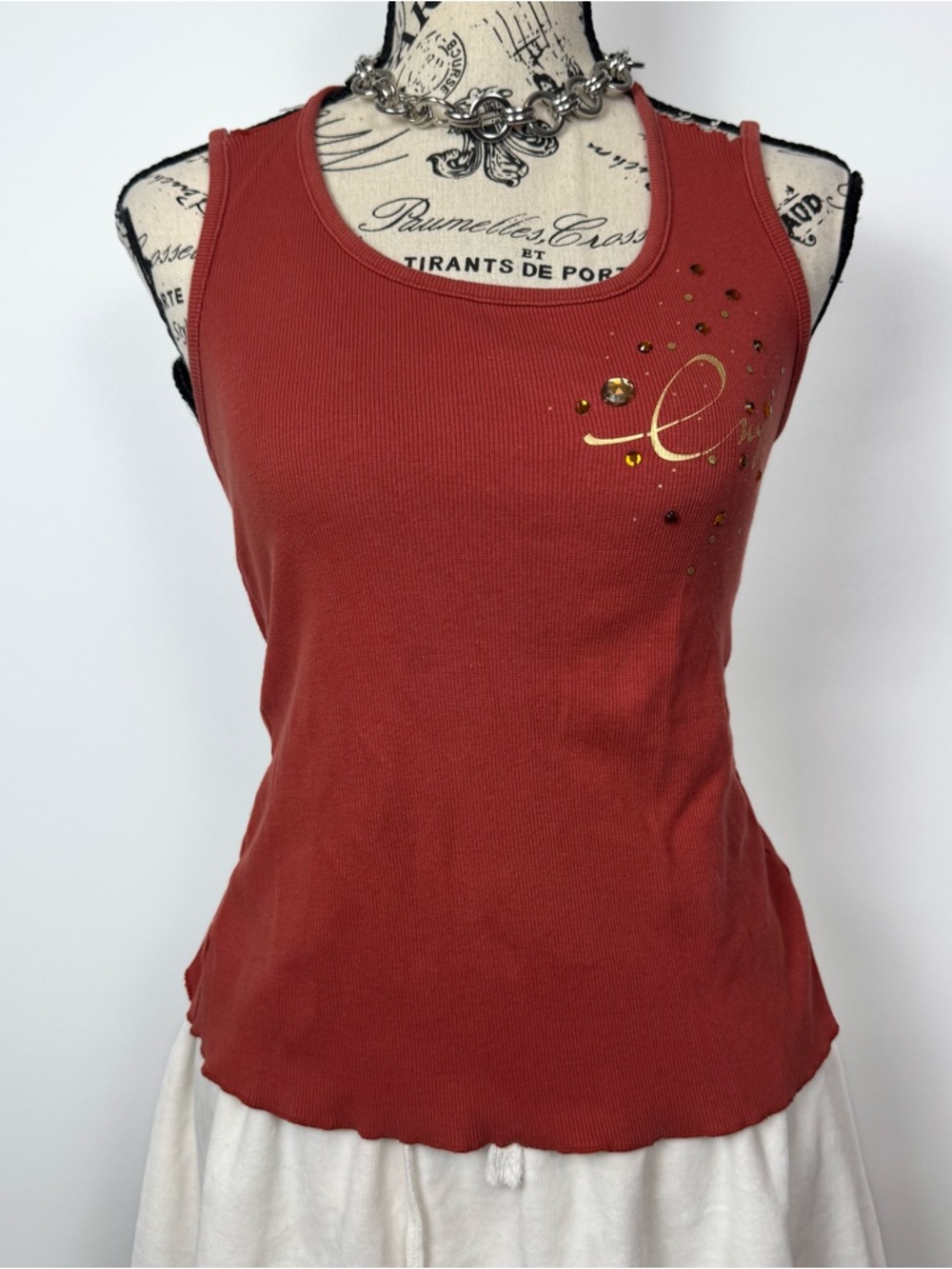 Enyce Rust Red Ribbed Tank with Gold Embellishment